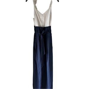 White & Blue Wide-Leg Jumpsuit – Spaghetti Strap, One-Piece